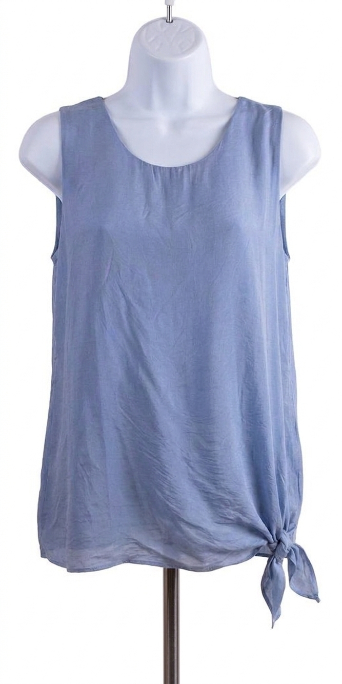 NEW GIGI MODA paola scoop neck silk tank top in blue